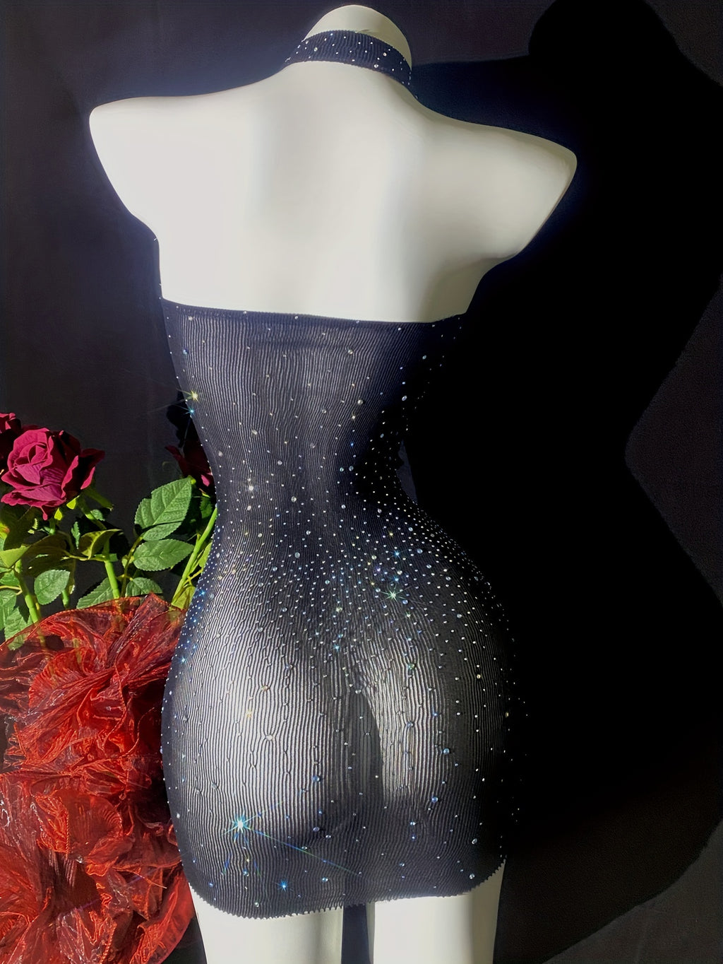 Shiny Rhinestone Bodycon Design Dress, Without Lingerie & Underpants, Women's Sexy Clothing