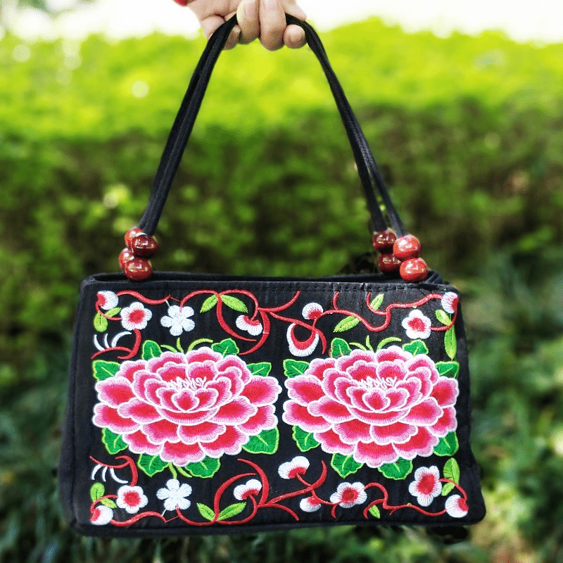 Embroidered Handbag, Double Zipper Bag, Women's Printed Handbag