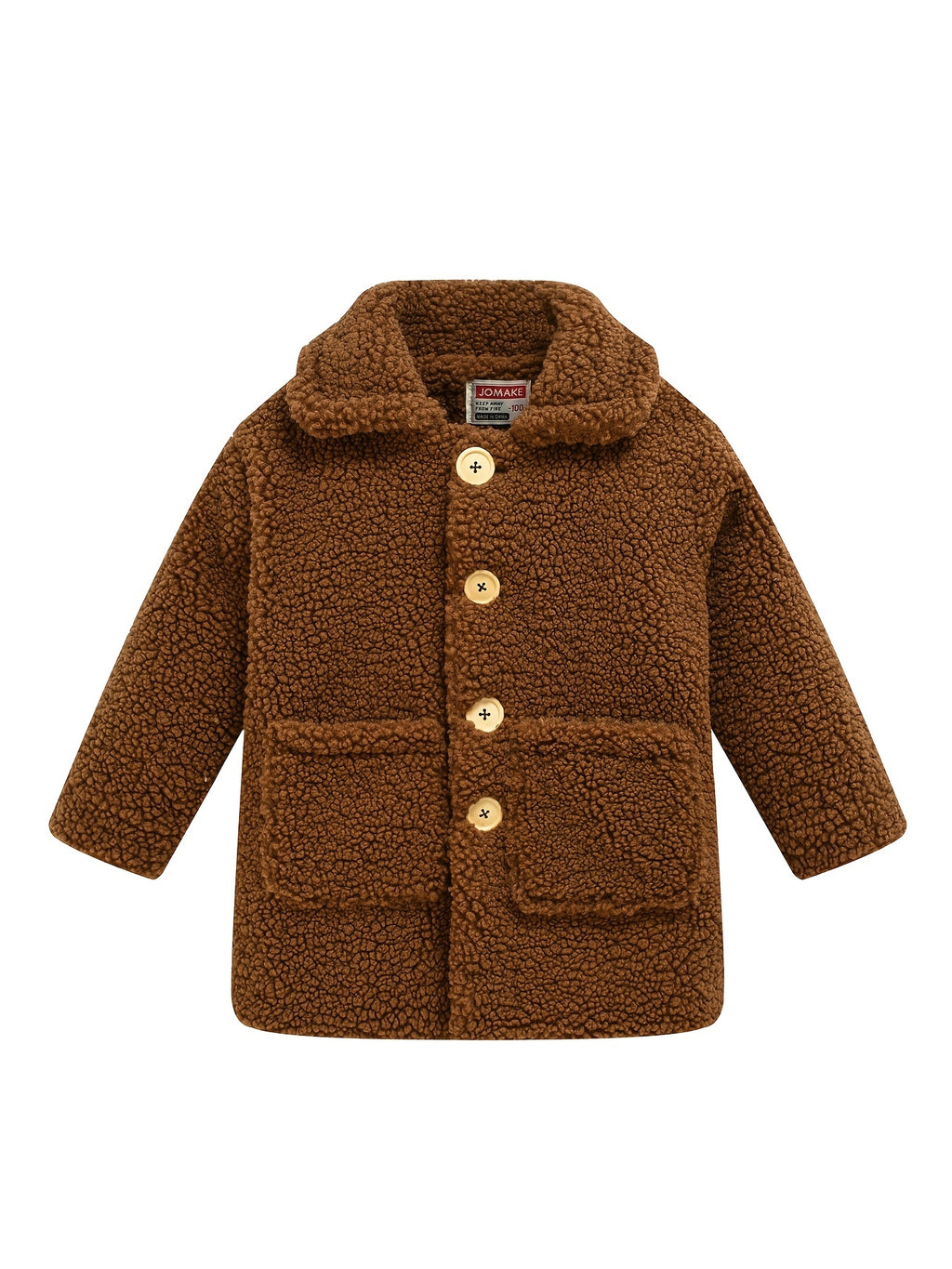 [Lamb Fur Jacket] Girls' Lamb Fur Jacket | JOMAKE Korean-Style Lapel Collar, Two-Tone, Warm Windbreaker with Pockets, Lining, Button Closure, Long Sleeves for Winter