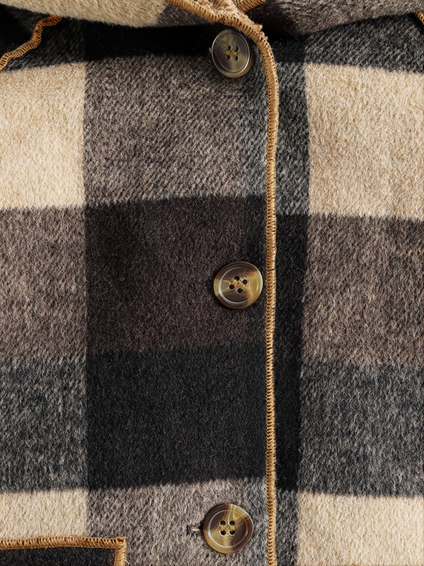 Boys' Long Sleeve Plaid Fleece-Lined Jacket with Button Front & Pockets - Cozy Fall/Winter Warmth, Casual Cardigan Collar, Brown/ Tartan Pattern, Machine Washable For Outdoor Play & Casual Attire, Winter Jacket For Boys, Fall