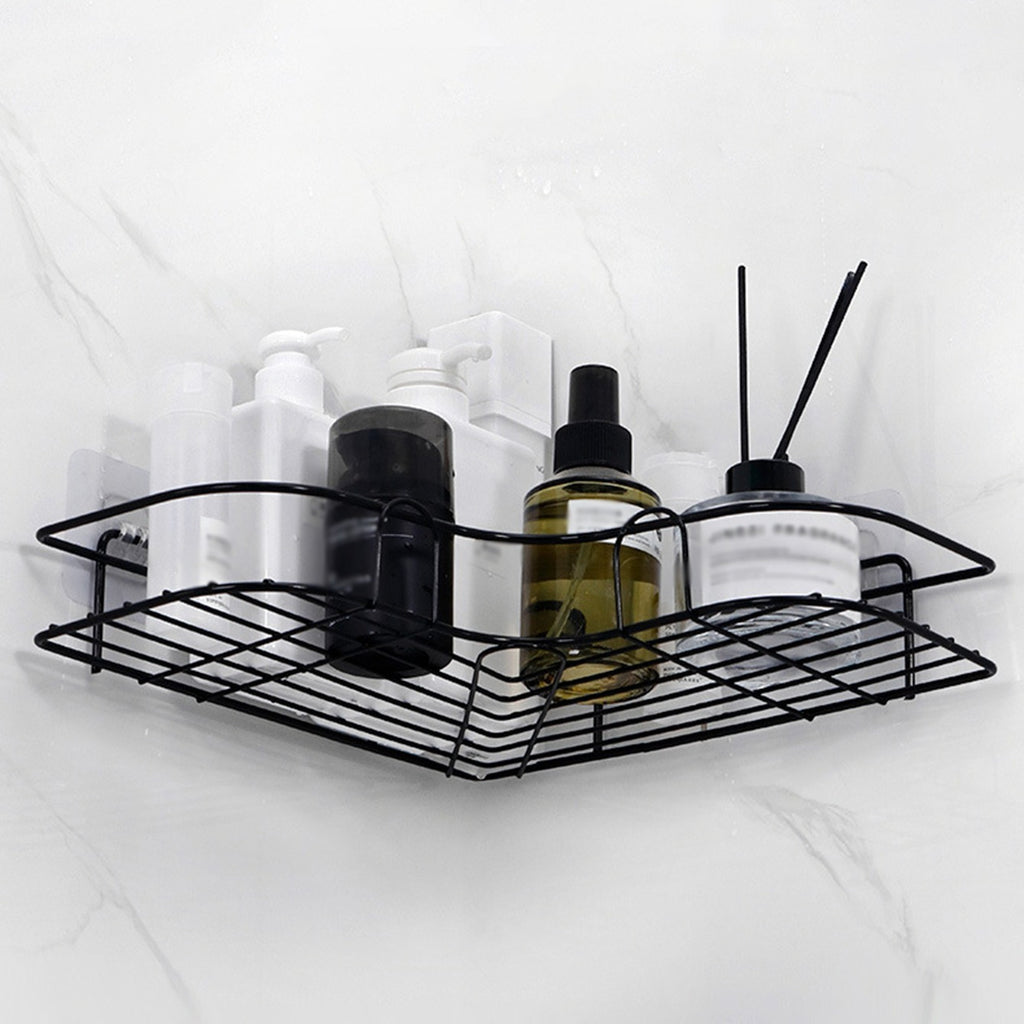 1pc Heavy-Duty Cast Iron Corner Shelf - No Drill Adhesive/Bolt- Wall-Mounted Angled Bath Shelf, Space-Saving Curved Shelves for Small Bathrooms, Installation (No Tools/Screws) Suitable for Bathrooms, Shelves
