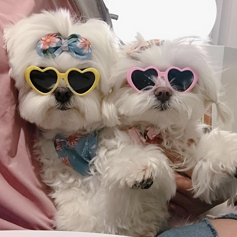 Pet Fashion Glasses for Dogs & Cats - Heart-Shaped Glasses with Yellow Lenses, Soft Fabric & Adjustable Strap, Cute Animal Costume Accessories for All Breeds, Dog Fashion Glasses, Playful Pet Accessory, Comfor