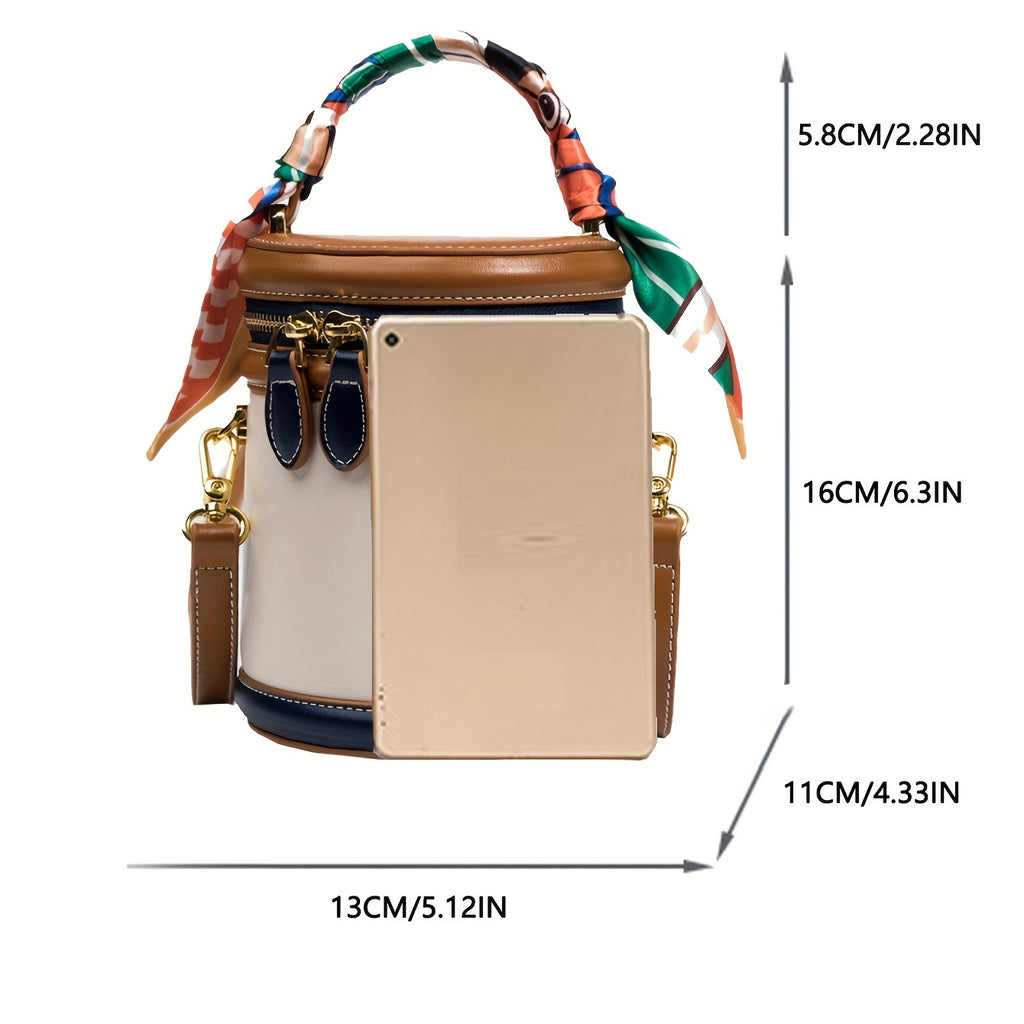 Fashionable Round Cylinder Handbag | Small Shoulder and Crossbody Women'S Bag, Synthetic Faux Leather, Zipper Closure
