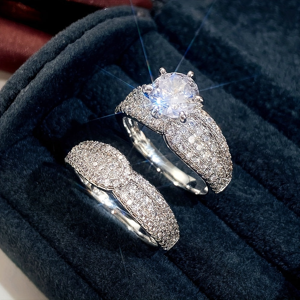 [Bridal | Wedding] 2pcs/Set Zirconia Bridal Wedding Ring | for Women Engagement Proposal | Gift Jewelry