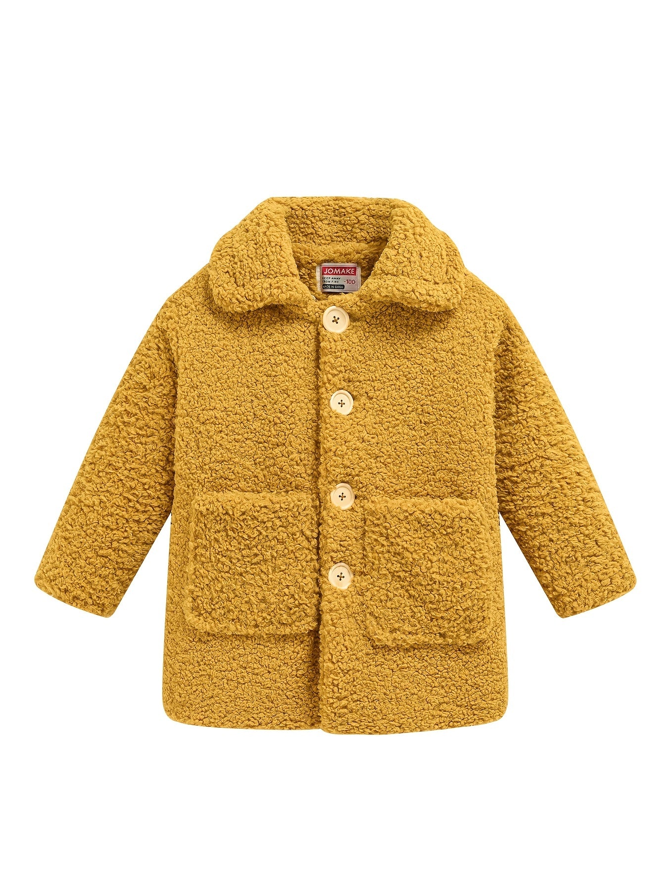 [Lamb Fur Jacket] Girls' Lamb Fur Jacket | JOMAKE Korean-Style Lapel Collar, Two-Tone, Warm Windbreaker with Pockets, Lining, Button Closure, Long Sleeves for Winter