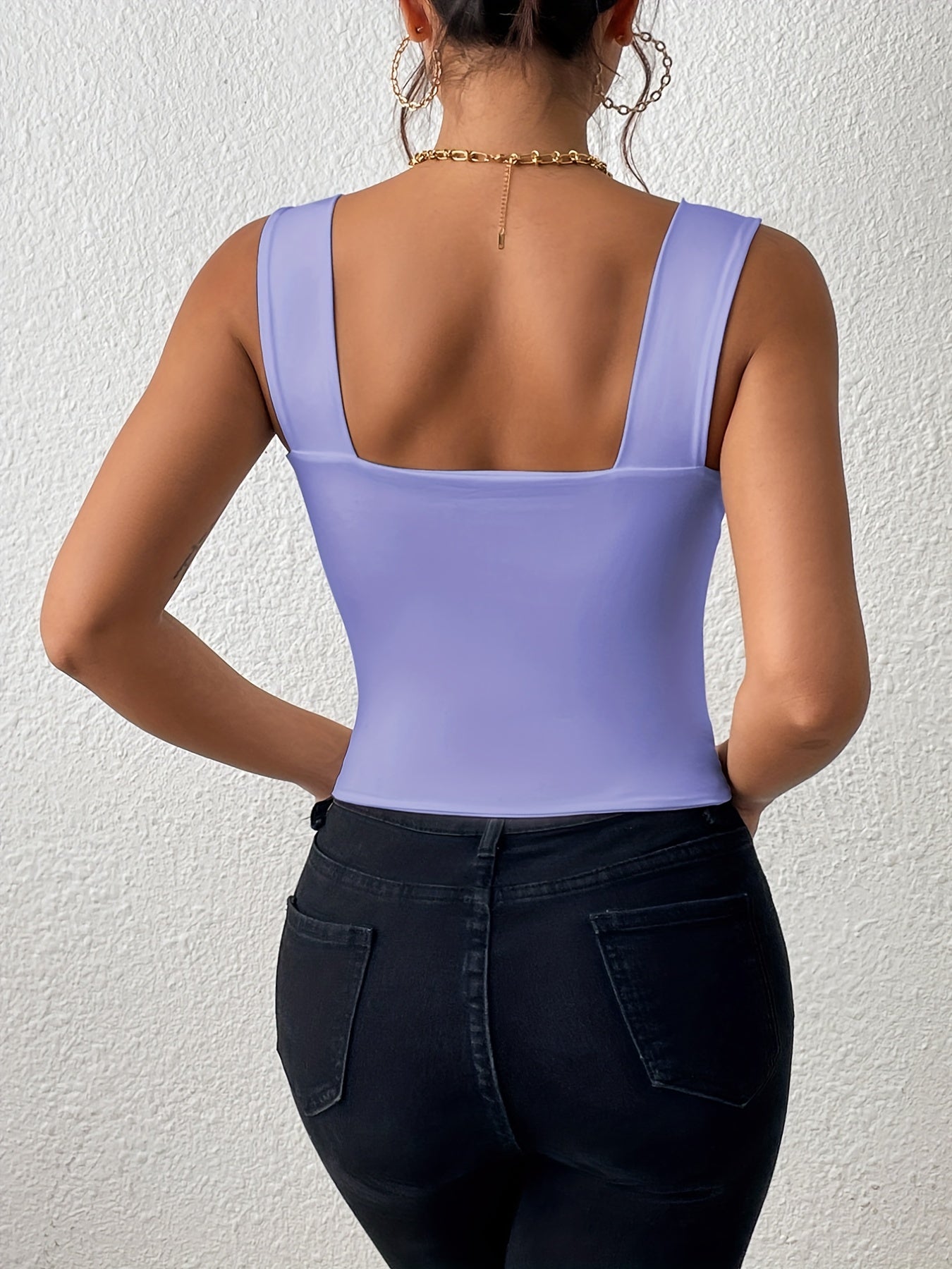 Women's Basic Solid Crop Tank Top, Casual Stretchy Sleeveless Tank Top, Casual Every Day Tops, Women's Clothing