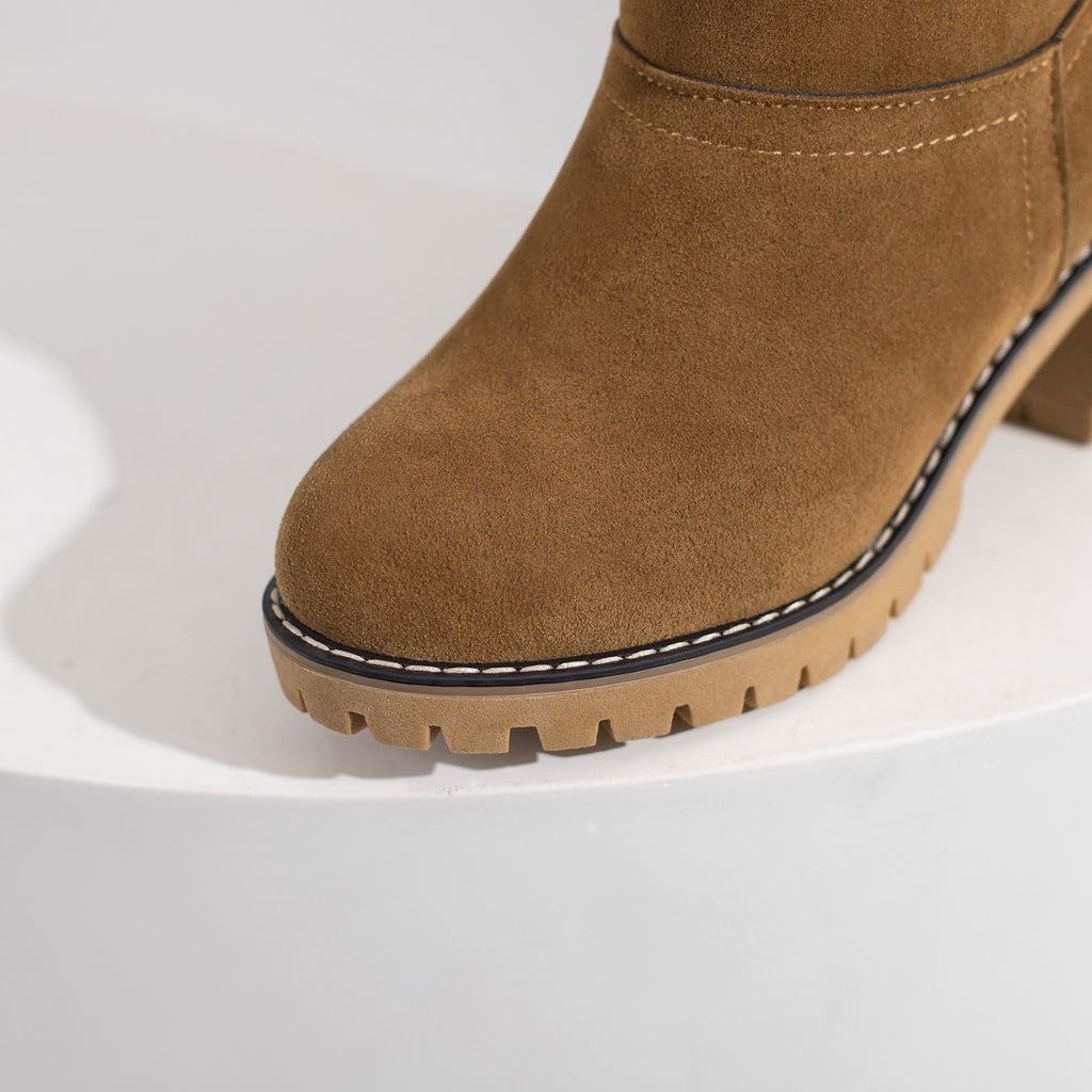 Women's Warm Faux Fur Lined Boots, Slip On Block Heeled Ankle Boots, Women's Footwear