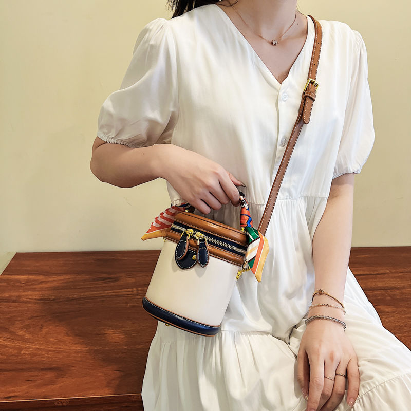 Fashionable Round Cylinder Handbag | Small Shoulder and Crossbody Women'S Bag, Synthetic Faux Leather, Zipper Closure