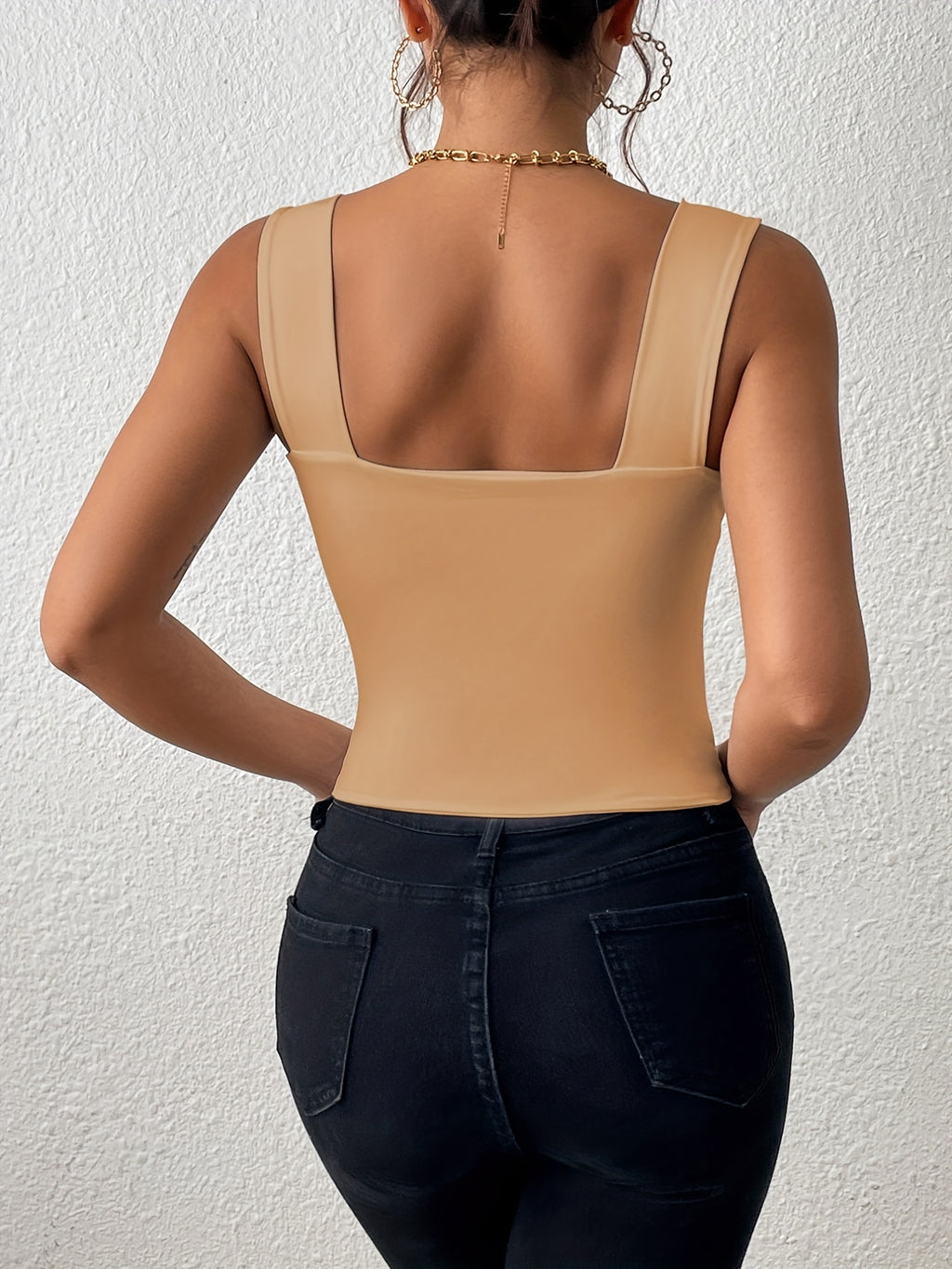 Women's Basic Solid Crop Tank Top, Casual Stretchy Sleeveless Tank Top, Casual Every Day Tops, Women's Clothing