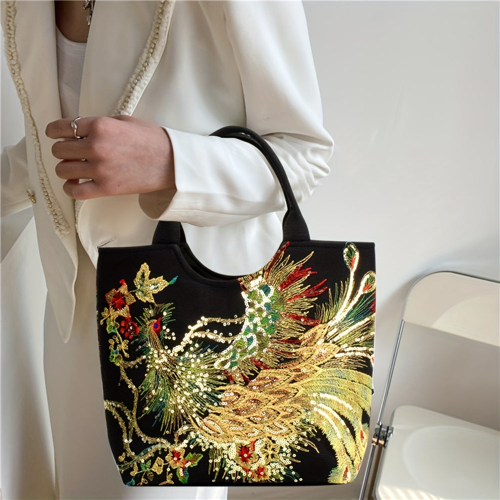 [Fashion Satchel] Retro Style Wo 'S Embroidered Satchel Bag | Fashion Double Handle Purse with Removable Strap