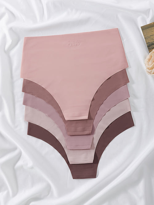 5-Pack Women's Solid Color Comfortable Breathable High-Waisted Briefs