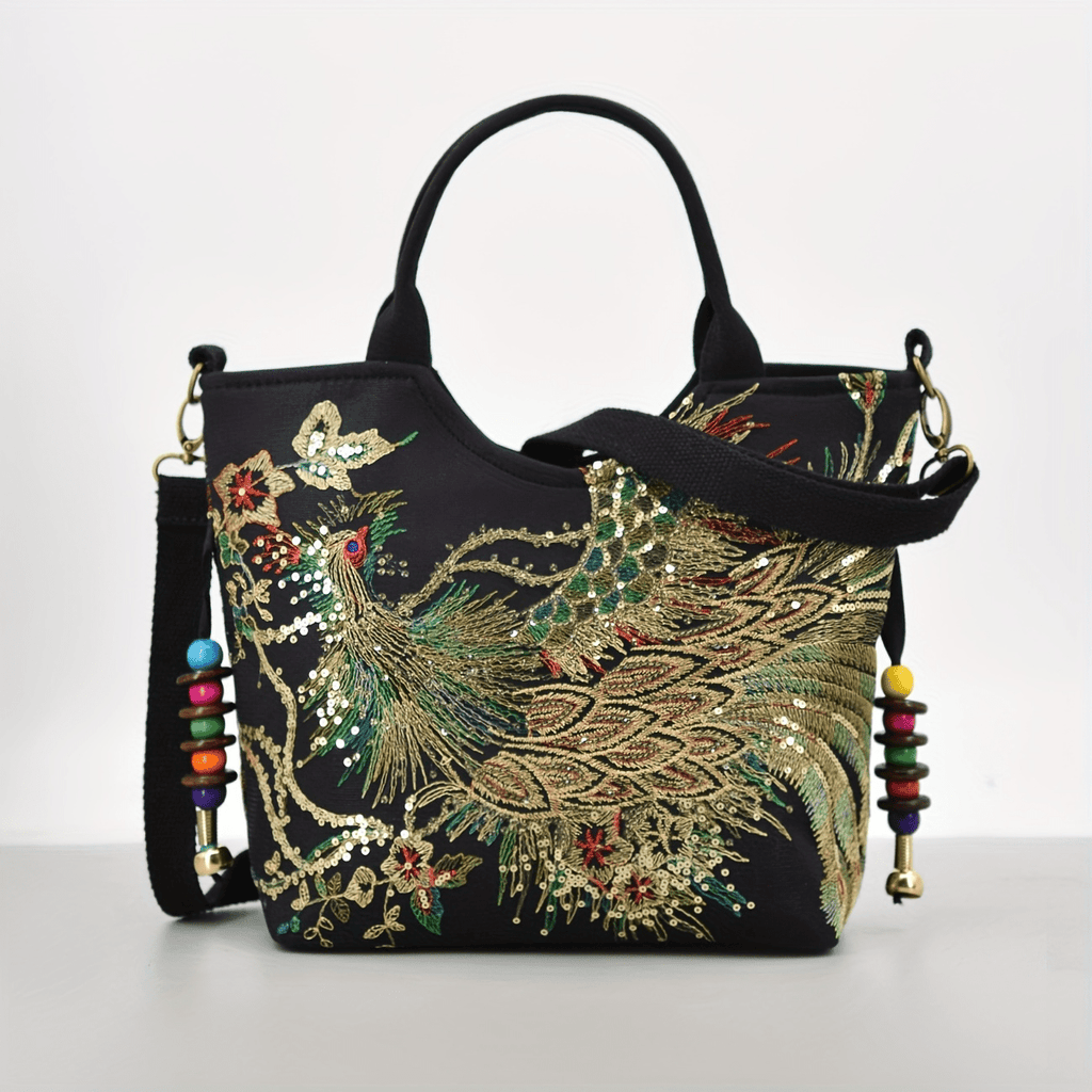[Fashion Satchel] Retro Style Wo 'S Embroidered Satchel Bag | Fashion Double Handle Purse with Removable Strap