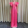 D196 Top Quality Flare Sleeve Temperament Pleated Patchwork Deep V Neck Jumpsuit Women Floor Length Wide Leg Jumpsuit