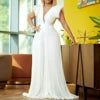 D196 Top Quality Flare Sleeve Temperament Pleated Patchwork Deep V Neck Jumpsuit Women Floor Length Wide Leg Jumpsuit