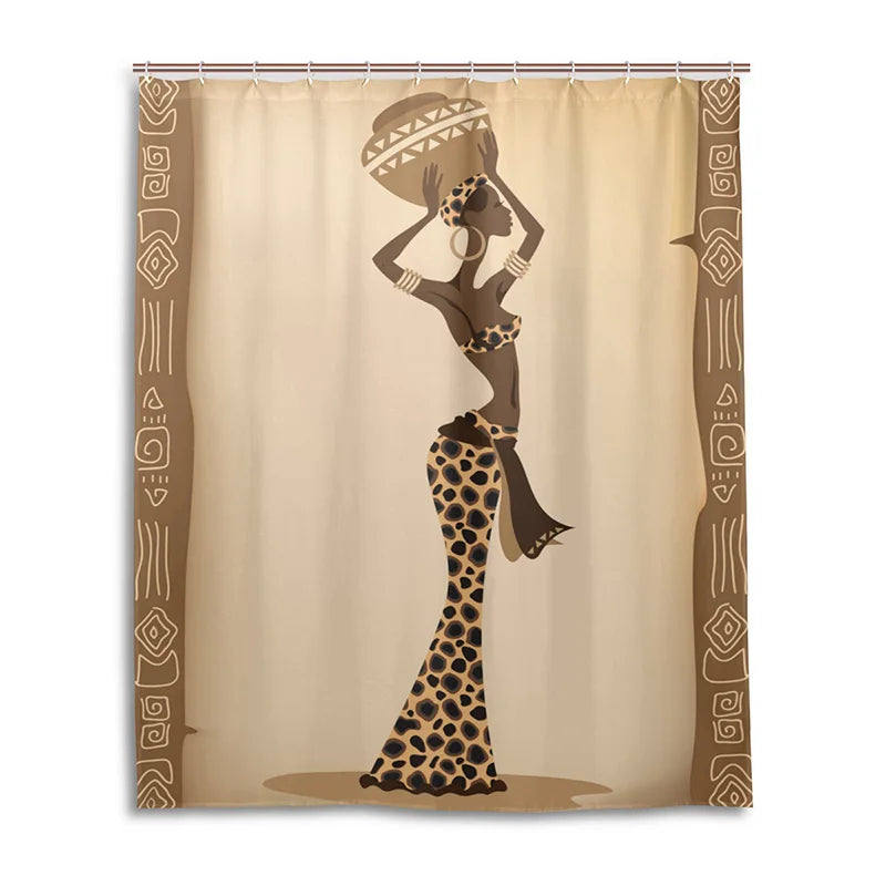 Eco-friendly African Women Shower Curtain Waterproof Polyester Fabric Hanging Curtain For Bathroom With 12 Hooks Home Decoration