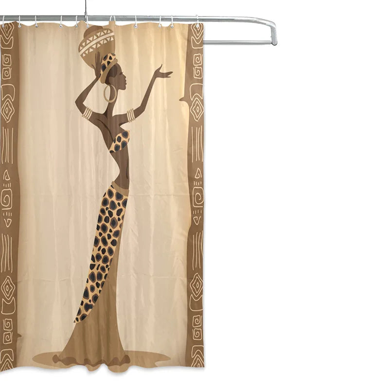 Eco-friendly African Women Shower Curtain Waterproof Polyester Fabric Hanging Curtain For Bathroom With 12 Hooks Home Decoration