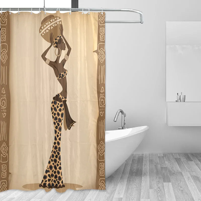 Eco-friendly African Women Shower Curtain Waterproof Polyester Fabric Hanging Curtain For Bathroom With 12 Hooks Home Decoration