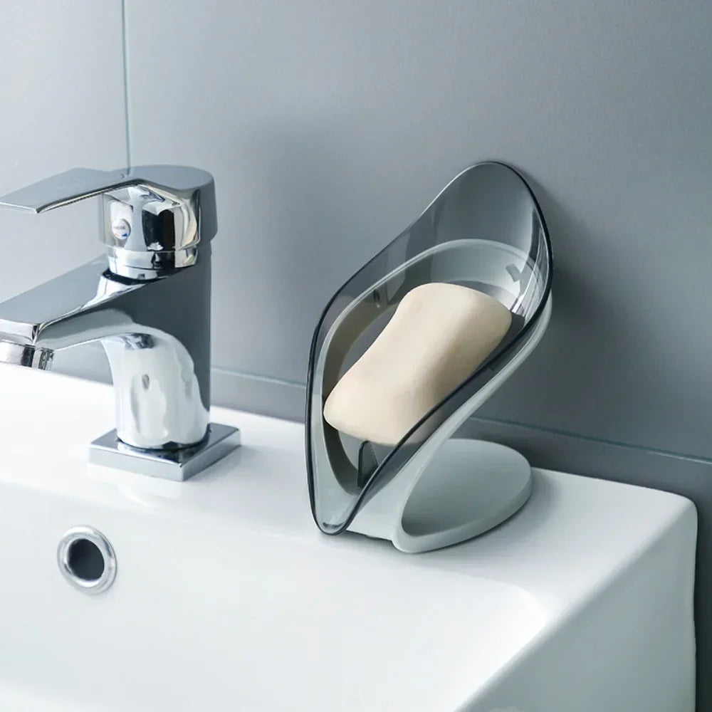 Leaf Shape Soap Box Freestanding Suction Cup Bathroom Organizer Storage Rack for Laundry Soap Accessories