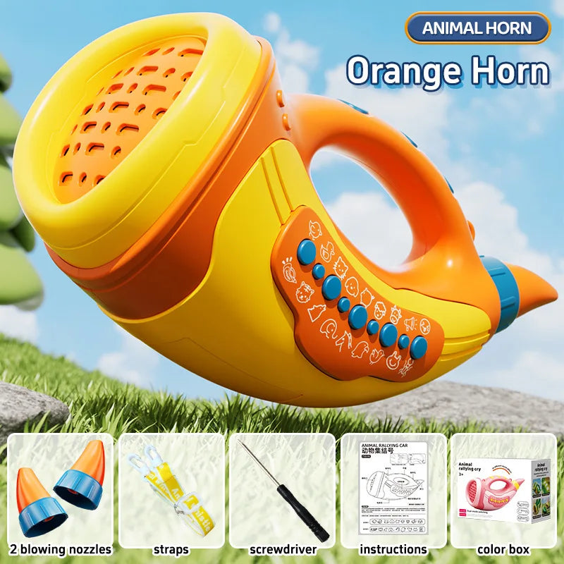 Kids Musical Blow Horn With 30 Realistic Animal Sounds Handheld Sound Amplifier Toy for Lung Capacity & Fun Play Birthday Gift