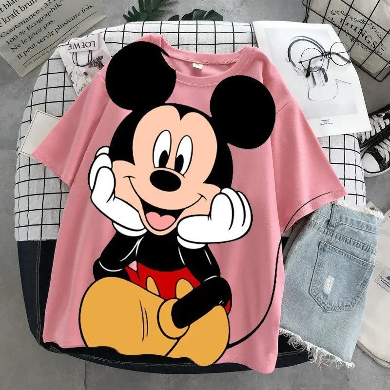 Disney Mickey Minnie Cotton Couple T Shirt Women Man Short Sleeve Tee Cartoon Graphic Print 2026 Summer Casual Tops Streetwear