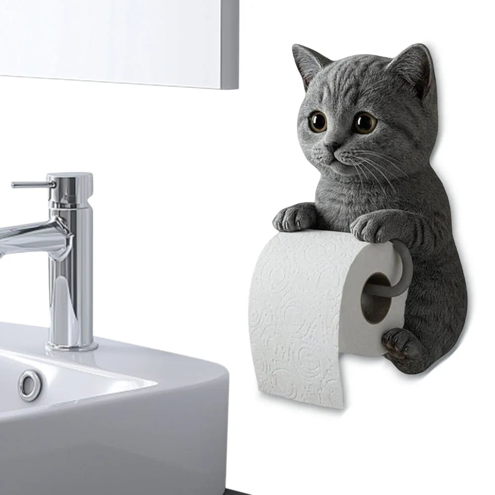 Wall Mount Toilet Paper Roll Holder Cat Paper Roll Holder Animal Paper Towel Holder for Bathroom Kitchen Small Spaces Farmhouse