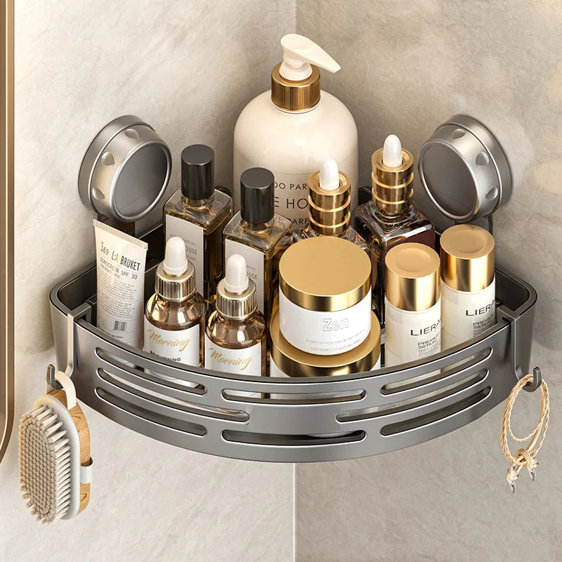 No Drill 3-Tier Corner Shower Caddy, Strong Suction Cup Shelf with Towel Bar & Hooks - Spacious Bathroom Organizer