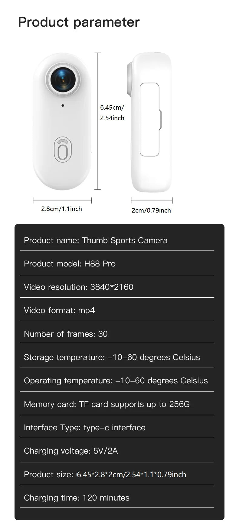 4K Mini Body Camera 64GB Action Cam with Audio & Video Thumb Hands Free Waterproof Recording Wearable Cameras Portable Camcorder