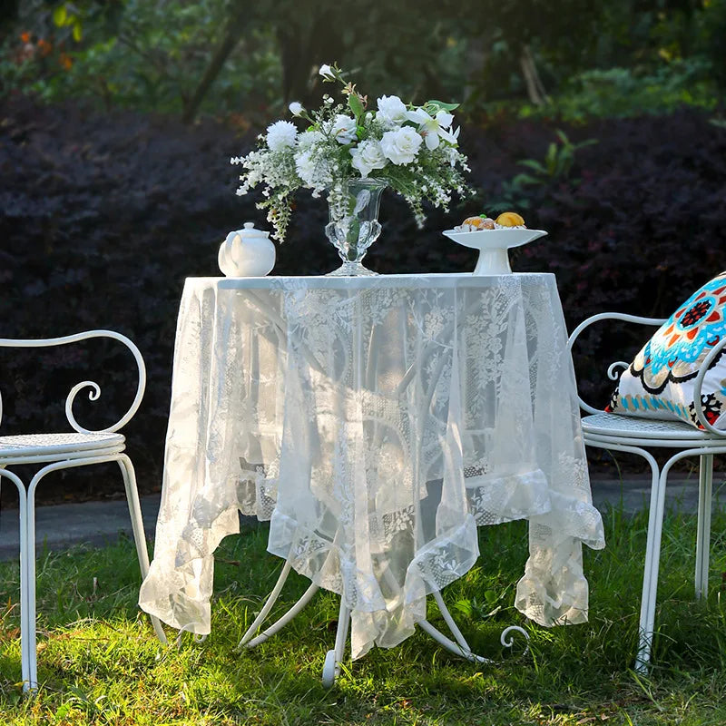 Battilo White Round Lace Tablecloth Floral Embroidered Table Cloth for Dinning Table Rectangular Table Cover for Wedding Party