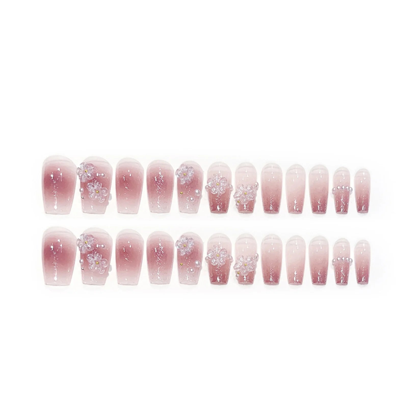 Blush Pink False Nails Bowknot Diamond Pearl 3D Design Press on Nail Tips with Harmless Smooth Edge Nails Woman DIY Fake Nails