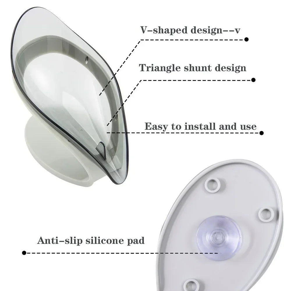 Leaf Shape Soap Box Freestanding Suction Cup Bathroom Organizer Storage Rack for Laundry Soap Accessories