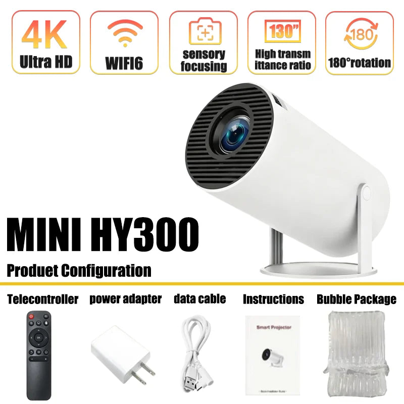 2026 New HY300 Projector with WiFi6 & BT5.0, Portable Beamer 1080P/4K Support Auto Keystone Smart Android Proyector