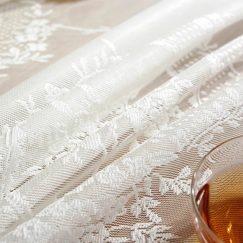 Battilo White Round Lace Tablecloth Floral Embroidered Table Cloth for Dinning Table Rectangular Table Cover for Wedding Party