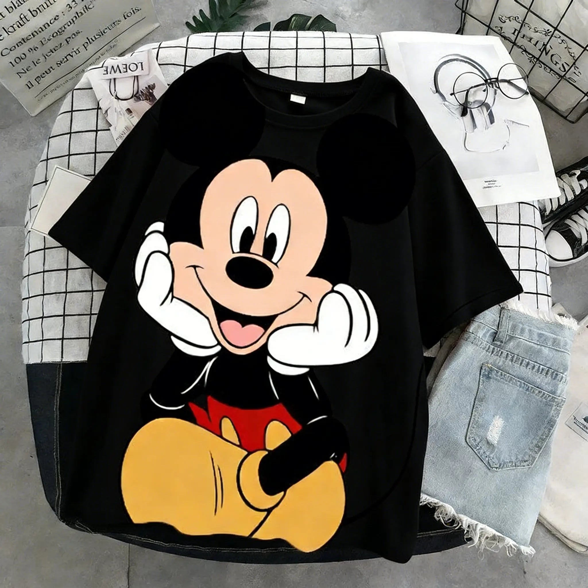 Disney Mickey Minnie Cotton Couple T Shirt Women Man Short Sleeve Tee Cartoon Graphic Print 2026 Summer Casual Tops Streetwear