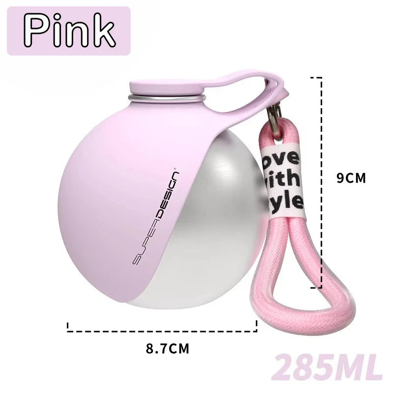 2-in-1 Portable Dog Water Bottle 285ML Stainless Steel&Silicon Leak-Proof Compact Dog Outside Travel Water Bottle for Small Dogs