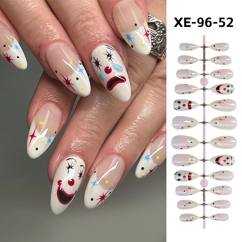 24pcs Blood Drop French Nails Set Almond Glossy Bat Decor Fake Nail Halloween Scary Punk Style Wearable Women Press False Nails