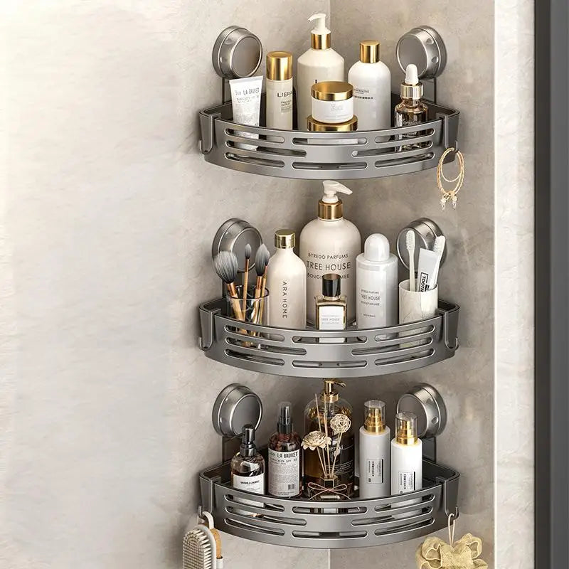No Drill 3-Tier Corner Shower Caddy, Strong Suction Cup Shelf with Towel Bar & Hooks - Spacious Bathroom Organizer