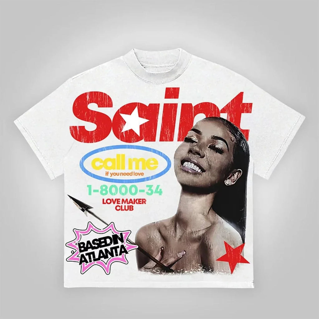 2025 Printed Crew Neck Short Sleeve T-Shirt Street Portrait Style T-Shirt Unisex T-Shirt Street Trend Y2K Style Hip Hop T-Shirt