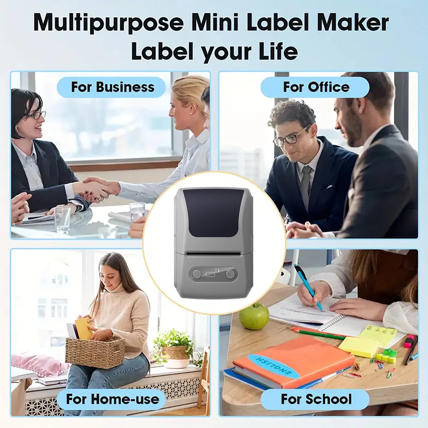 Wireless thermal label printer - suitable for printing product, address and price labels, ink-free, easy to use with smartphones