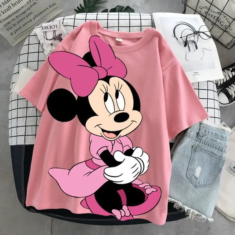 Disney Mickey Minnie Cotton Couple T Shirt Women Man Short Sleeve Tee Cartoon Graphic Print 2026 Summer Casual Tops Streetwear