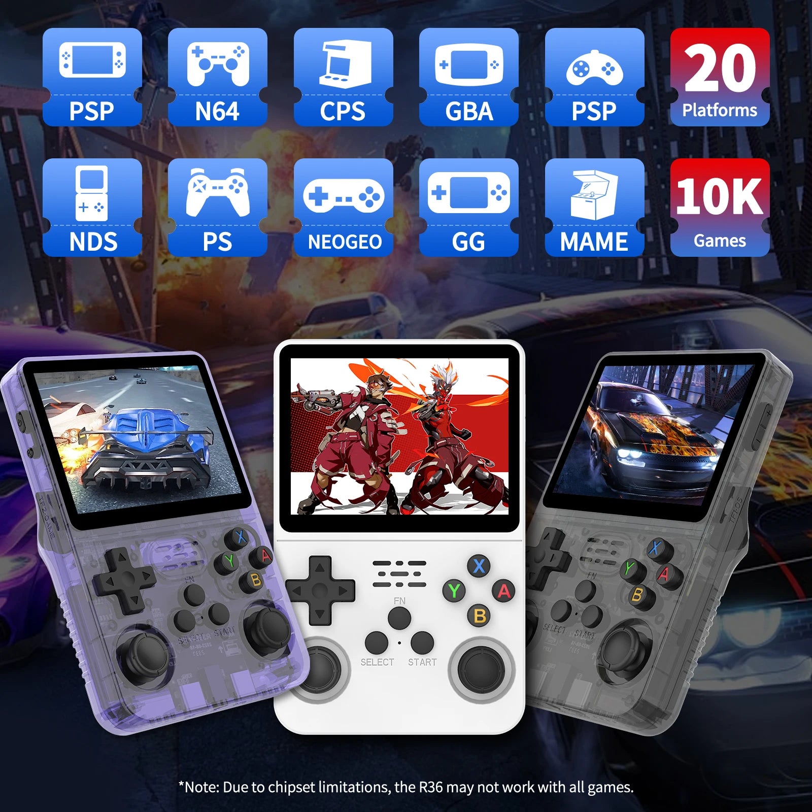 Open Source R36S Retro Handheld Game Console 3.5 Inch IPS Screen RK3326 Chip 15000+Games 64/128GB Portable Pocket Video Player
