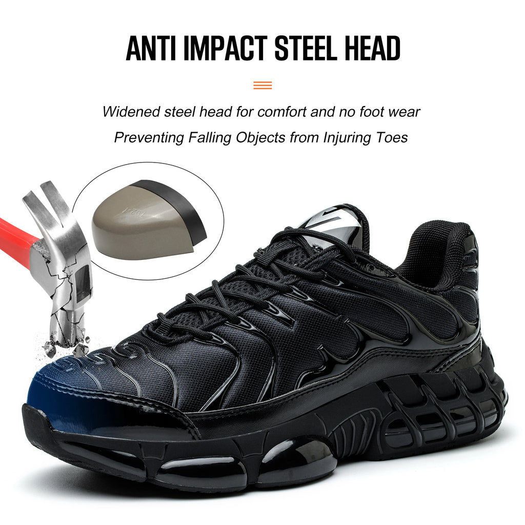 Mens Steel Toe Work Shoes Low Top Adjustable Comfortable Safety Shoes Slip Resistant Work Sneakers Anti-Puncture Anti-smash
