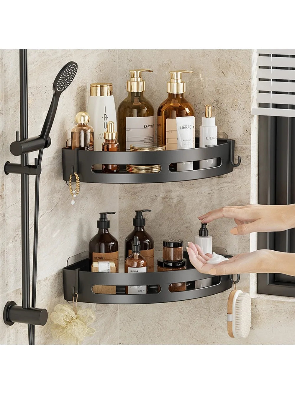 NEW 3/2/1 PCS Adhensive Bathroom Shampoo Holder Shower Caddy Shelves Storage No Drill Shelf Corner Towel Holder Shelves For