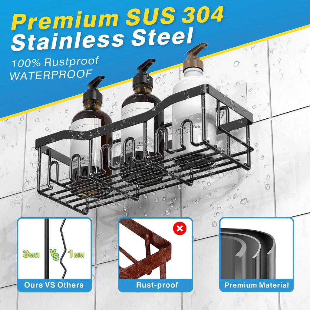 5pcs/set Adhesive Shower Caddy 5 Pack Rustproof Stainless Steel Bath Organizers With Large Capacity, No Drilling Shelves