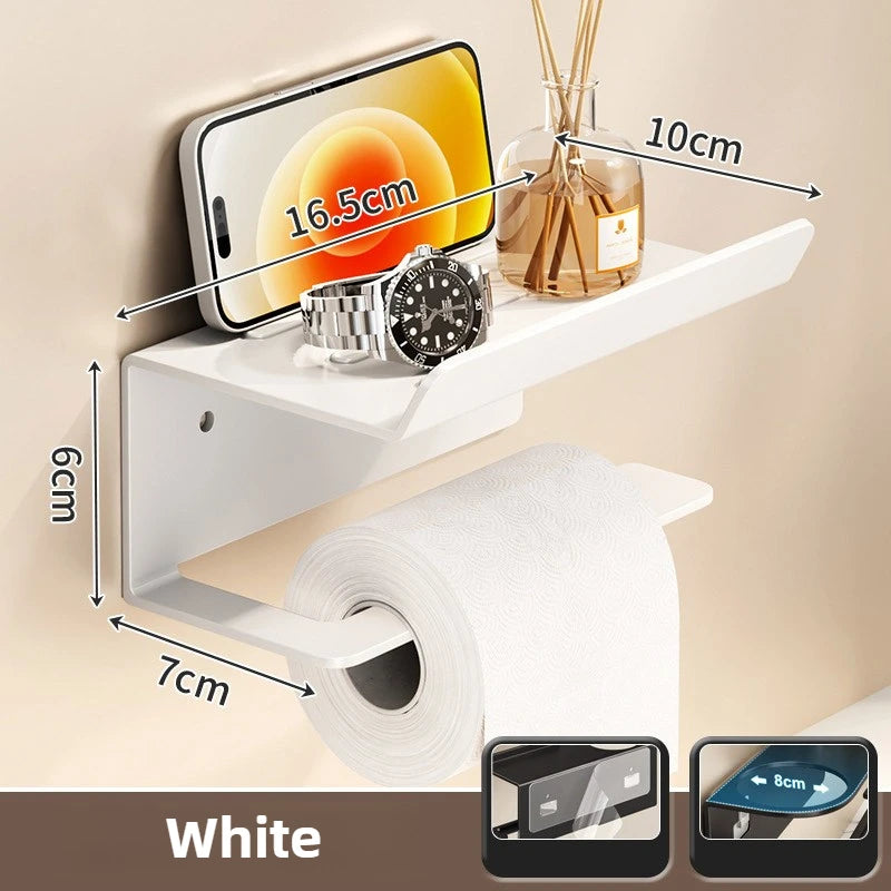 Wall-Mounted Bathroom Toilet Paper Holder with Roll Dispenser and Storage Shelf – Space-Saving Organizer for Home Restroom