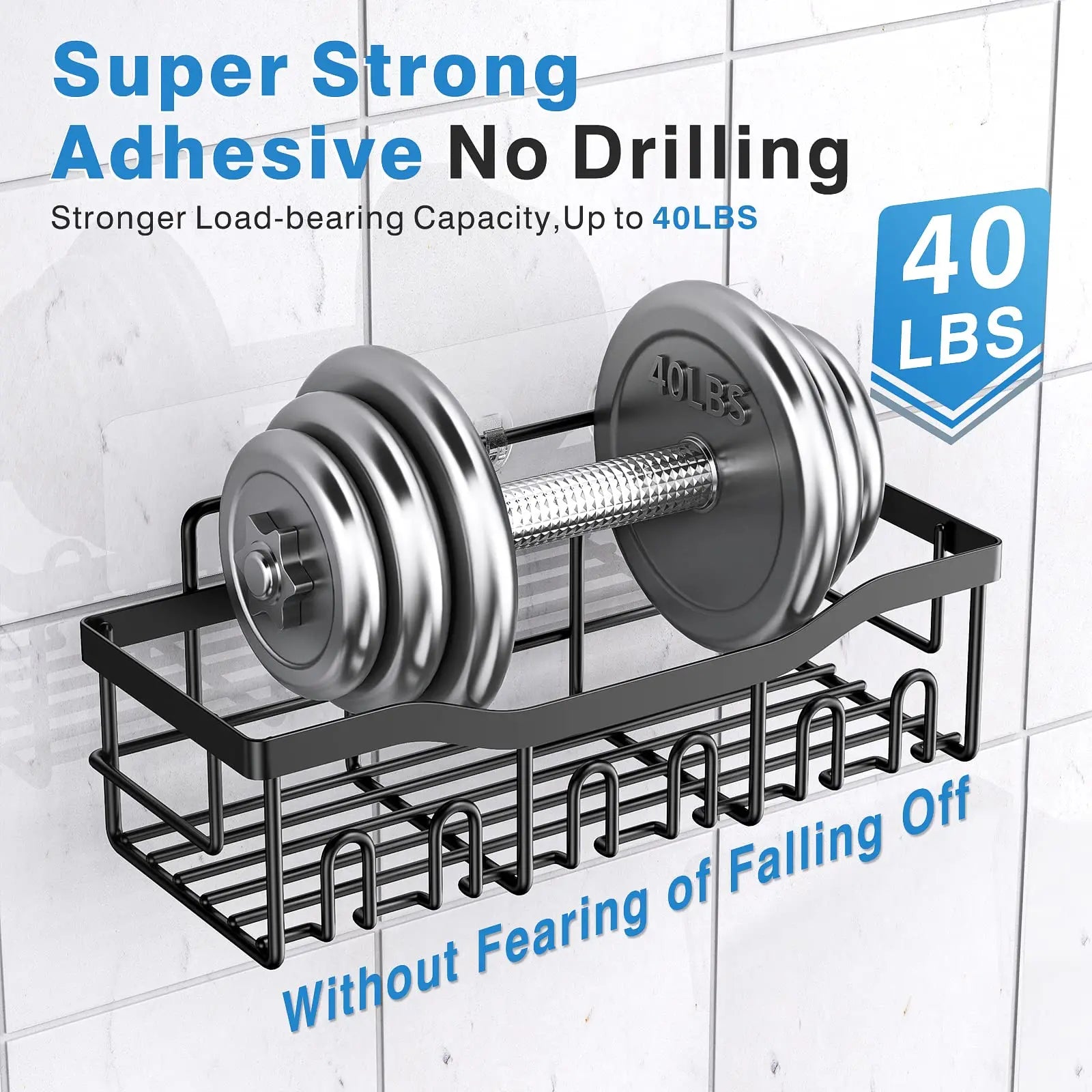 5pcs/set Adhesive Shower Caddy 5 Pack Rustproof Stainless Steel Bath Organizers With Large Capacity, No Drilling Shelves