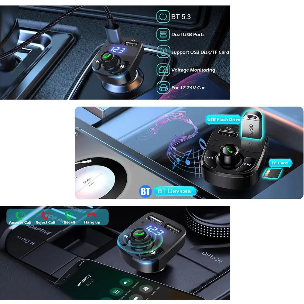Car Charger Wireless Bluetooth FM Transmitter Hands-Free Calling Radio Receiver Mp3 Music Stereo Adapter Dual USB Port Charger