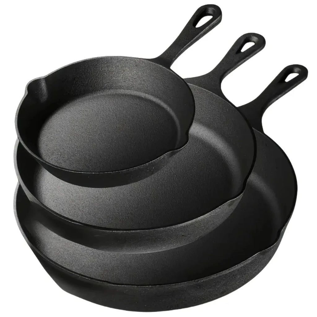 3PCS Pre-Seasoned Cast Iron Skillet Set, Pans for Oven Grill Campfire, Durable Cookware for Home Outdoor Cooking