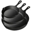 3PCS Pre-Seasoned Cast Iron Skillet Set, Pans for Oven Grill Campfire, Durable Cookware for Home Outdoor Cooking