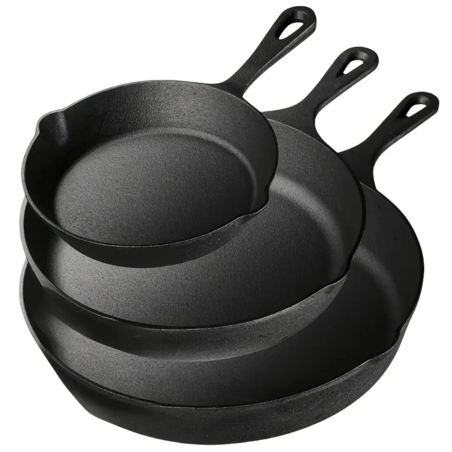 3PCS Pre-Seasoned Cast Iron Skillet Set, Pans for Oven Grill Campfire, Durable Cookware for Home Outdoor Cooking