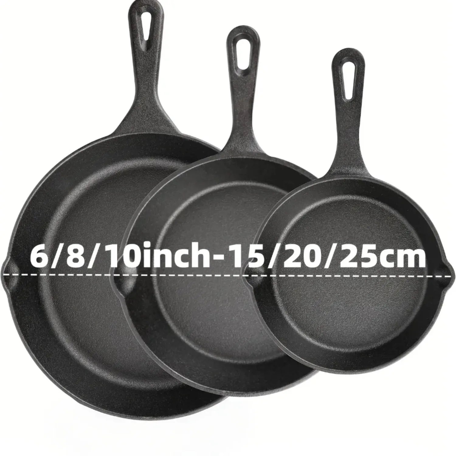 3PCS Pre-Seasoned Cast Iron Skillet Set, Pans for Oven Grill Campfire, Durable Cookware for Home Outdoor Cooking